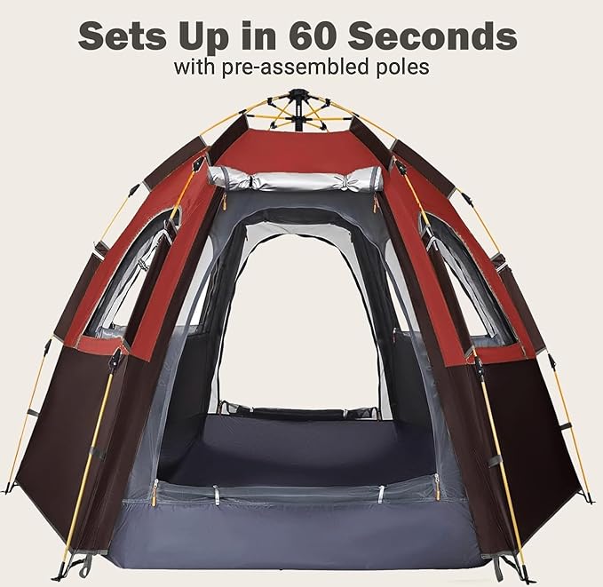 Camping Tent with Instant Setup 2/3 Person Weatherproof Easy Quick Set Up in 60 Seconds with Rainfly Backpack Tent for Family Camping &amp Hiking Upgraded VentilationCenter Height 66-inch