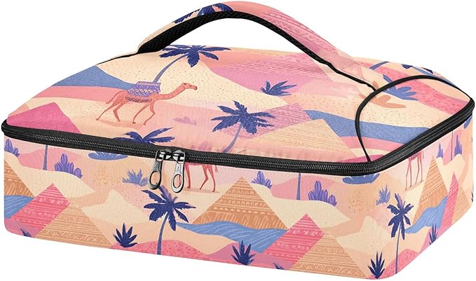 Casserole Carrier Camel PrintInsulated Casserole Carrier for Hot or Cold Food Thermal Lunch Tote for Potluck Parties Picnic Beach Fits 9 x 13 Inches Baking Dish