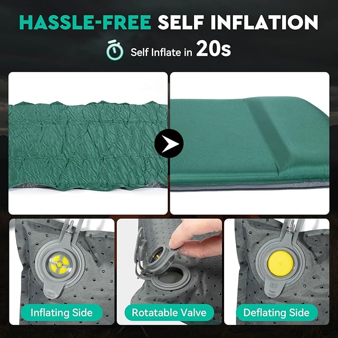 Hikenture Self Inflating Sleeping Pad for Camping 3'' Ultra Thick Camping Pad with Pillow 9.5 R-Value Insulated Camping Mattress 4-Season Inflatable Foam Camping Mat for Car Tent Cot