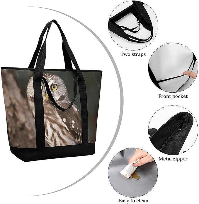 Insulated Shopping BagLarge Reusable Cooler Bags Wildlife Animal Owl Printed Foldable Shopping BagTravel Waterproof Shoulder Bag