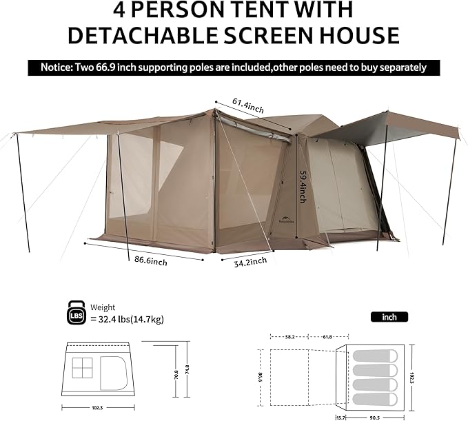 Naturehike Village Instant Tent 4 Person 8 Person Camping Tent with Full Rainfly Waterproof Large Cabin Tents for Car Camping