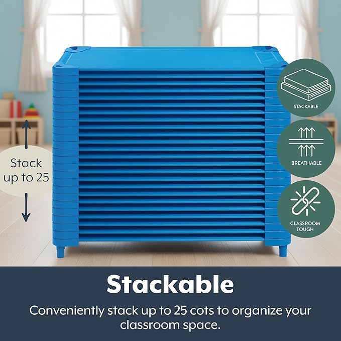 Children’s Factory Value Line Nap Cots Kids Daycare and Preschool Sleeping Cot Standard Size Set of 4 Blue