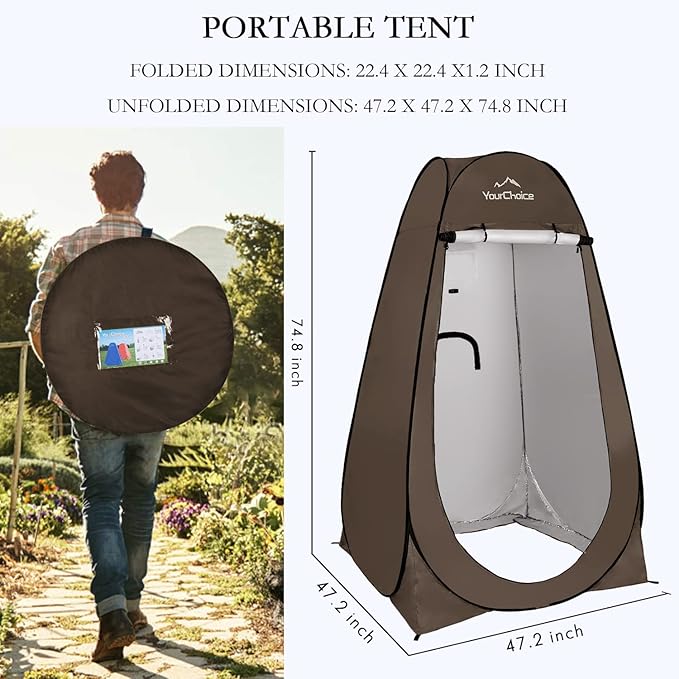 Your Choice Pop Up Privacy Shower Tent 3.9 x 3.9 x 6.2FT Portable Camping Changing Room Instant Setup Outdoor Shelter with Silver Coating Vent Window &amp Carry Bag for Beach Hiking &amp RV | Po