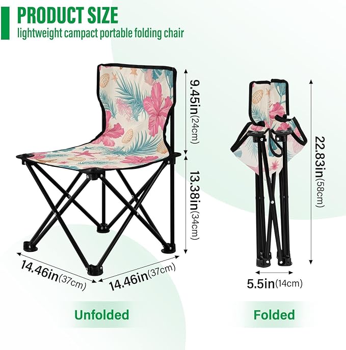 GuoChe Tropical Flower Pattern Compact Heavy Duty Camping Chairs Ultra-Lightweight Beach Chairs Carry Bag Included for Outside