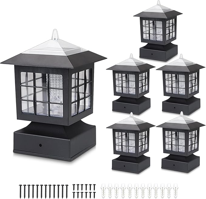 KS101X6AA Solar Post Cap Lights Outdoor for Yard Post Fence Waterproof 20 LUMENS Each 6 Pack