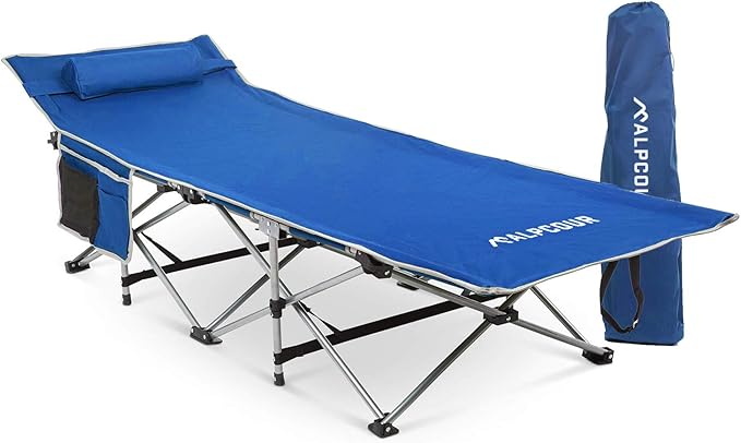 Alpcour Folding Camping Cot – Deluxe Collapsible Single Person Bed in a Bag w/Pillow for Indoor &amp Outdoor Use – Ultra Lightweight Comfortable Heavy Duty Design Holds Adults &amp Kids Up to 300