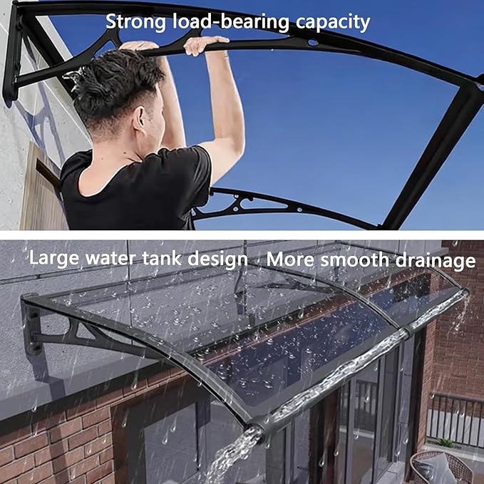 Awning for Door Entrance Aluminum Bracket Polycarbonate Board Exterior Awnings 60x220cm/24x87in 100x160cm/39x63in for Sun Shutter Rain Snow Protection(80x240cm/32x95in)