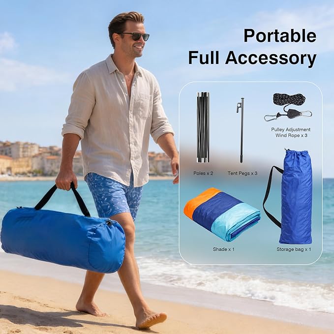 Wind Portable Beach Shade Canopy | Quick 3-Minute Setup | 150 Sq. Ft. Sun Shelter for Up to 8 People | Lightweight with UPF 50+ Protection | Ideal Sun Shelter &amp Beach Tent for Family Outings