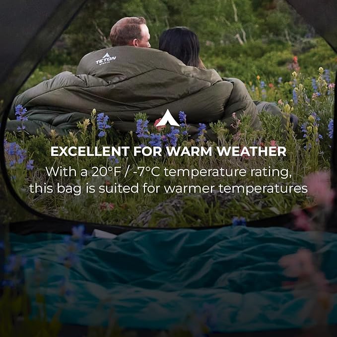 Teton Mammoth Queen Size Double Sleeping Bag- A Warm Bag The Whole Family can Enjoy – Great for Camping Hunting and Base Camp. Compression Sack Included