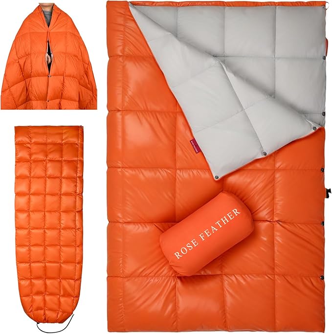 Down Camping Blanket - Lightweight Packable Warm &amp Puffy Outdoor Travel Quilt for Sleep Hiking Backpacking Stadium Festivals Water-Resistant Sleeping Bag 55x79
