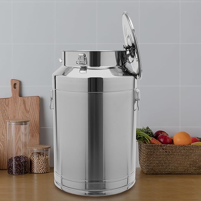 Stainless Steel Milk Can 76L/20.1Gal Storage Bucket Airtight Canister with Lid Wine Oil Beverage Storage Container for Kitchen Restaurant Party W15.8*H25.2in