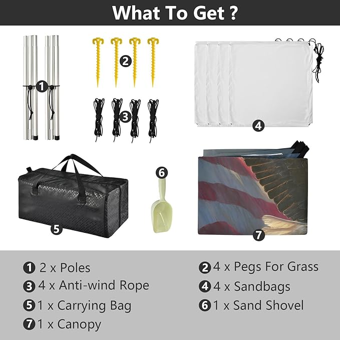 ALAZA Flying Bald Eagle American Flag Beach Tent Sun Shelter UPF50+ Protection Beach Shade Canopy w/ 4 Sandbags for Outdoor Camping Fishing Backyard Fun Picnic 10x9 ft