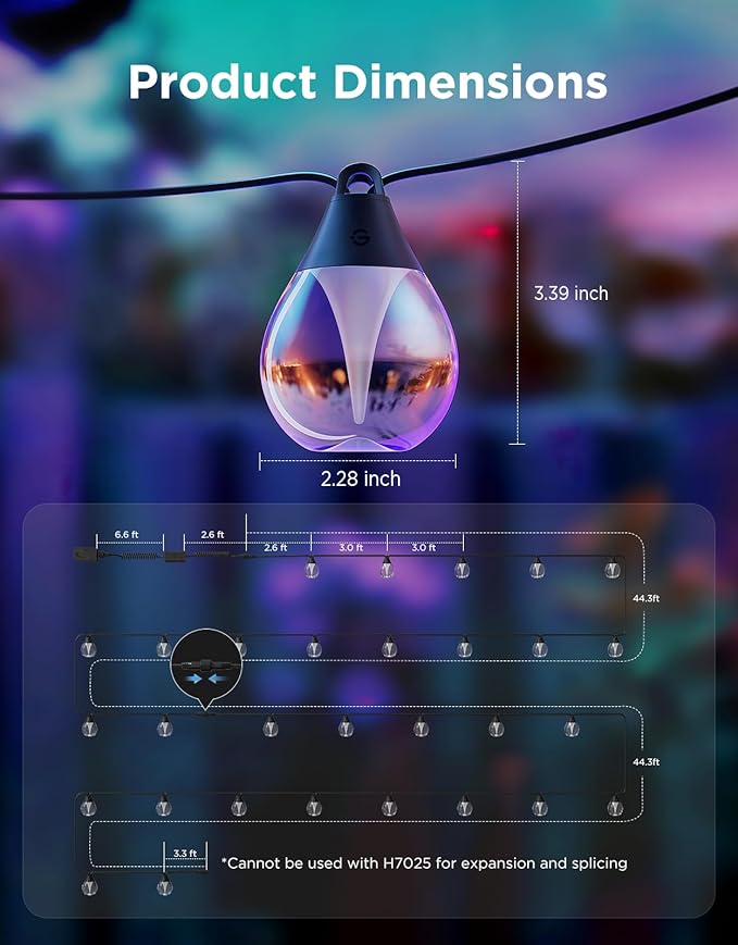 Govee Clear Bulb Outdoor String Lights 96ft RGBWIC Dimmable Patio &amp Backyard Lights with 30 LED Bulbs 111 Modes IP67 Waterproof &amp Shatterproof Works with Alexa Google &amp Matter
