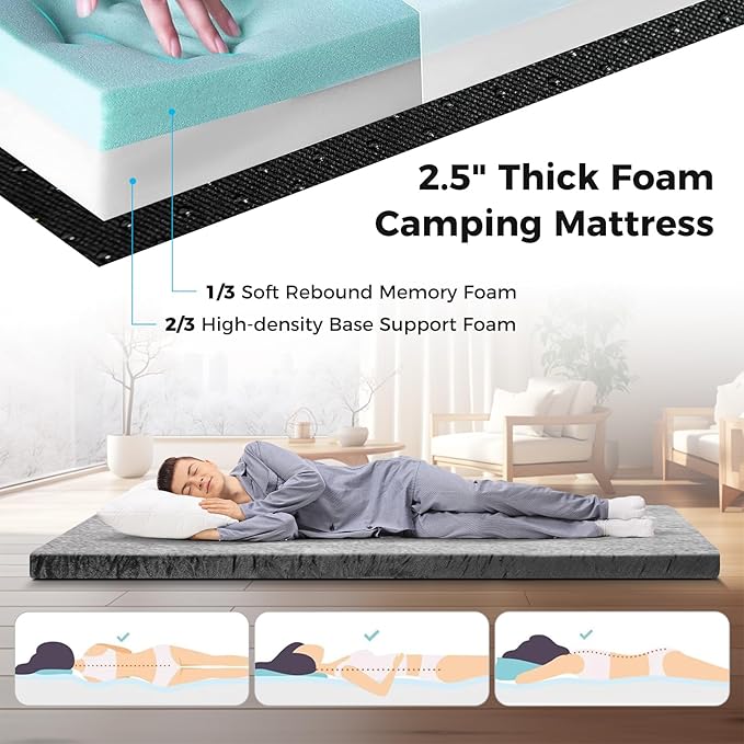 Tangkula Memory Foam Sleeping Pad Roll Up Floor Mattress with Carry Bag Non-Slip Bottom Guest Floor Folding Bed for Sleepover Portable Camping Mattress for Indoor Outdoor Car Travel Cot Tent