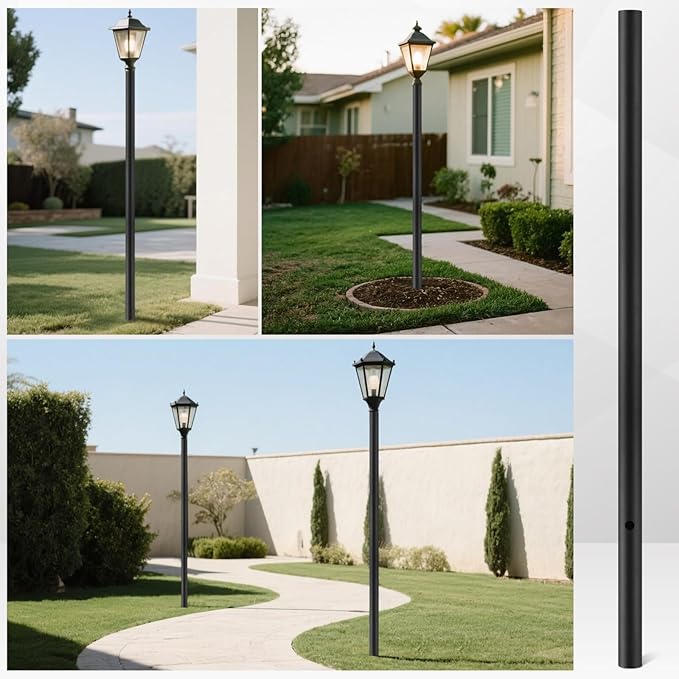 6.5FT Direct Burial Lamp Post Split Street Light Pole with Cross Arm Lighting Post Fixtures for Pathway Courtyard Parking Lot Fits Standard 3 Post Top Fixtures (6.5FT 76mm Direct Burial)