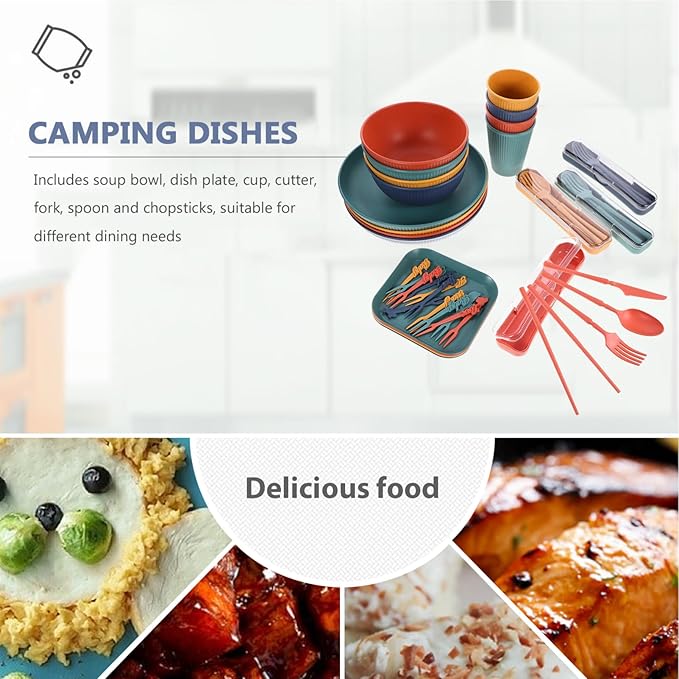ABOOFAN 1 Set Portable Wheat Straw Tableware Kit Reusable Cutlery for Outdoor Camping Picnics and Home Use and Easy to Clean Kitchen Dishes with Storage Box