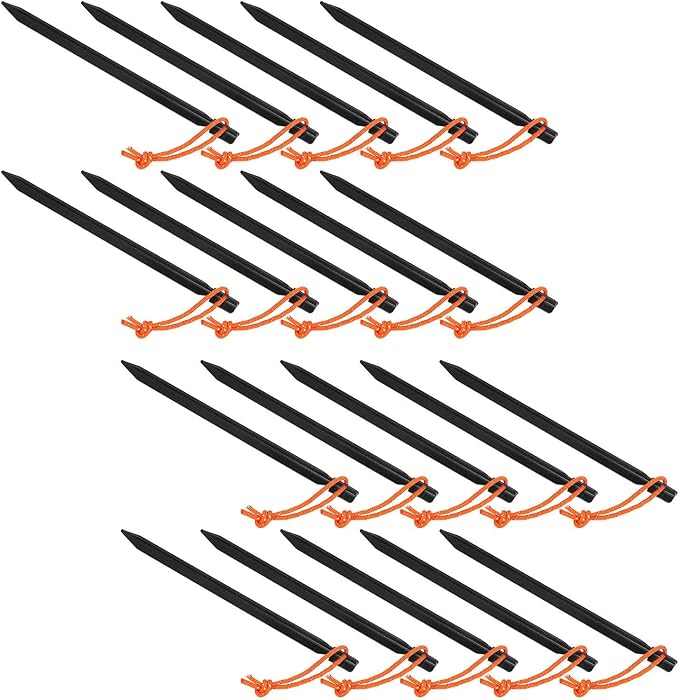20pcs Tent Stakes 7075 Camping Aluminum Alloy 9in Tent Pegs Heavy Duty Tent Peg with Ropes for Outdoor Camping Canopy(Black)