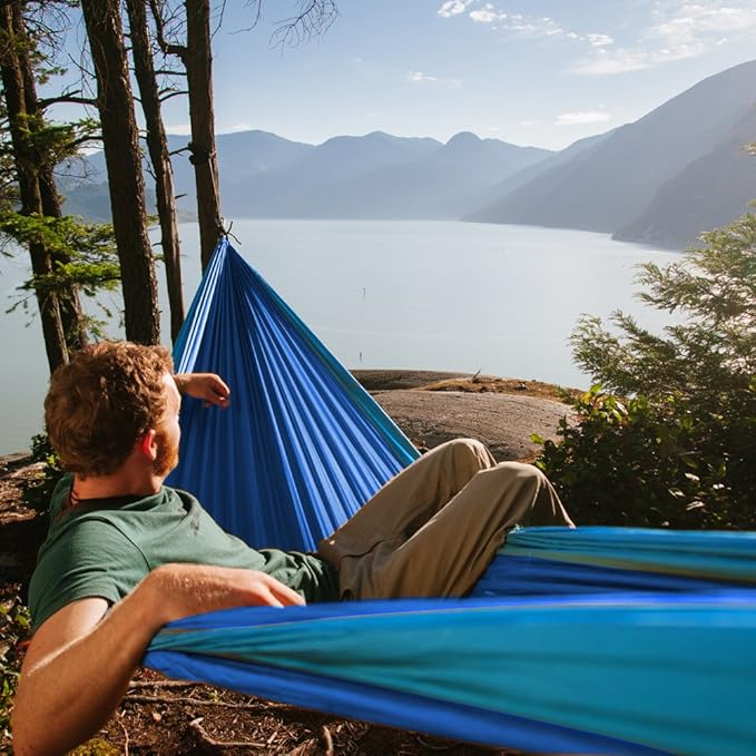 Fox Outfitters Neolite Single Camping Hammock - Lightweight Portable Nylon Parachute Hammock for Backpacking Travel Beach Yard. Hammock Straps &amp Steel Carabiners Included