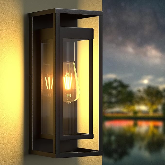 15in Outdoor Wall Sconce-Black Modern Exterior Lighting Fixture Waterproof Porch Lights Large Outside Lantern Wall Mounted for Coach Doorway Patio