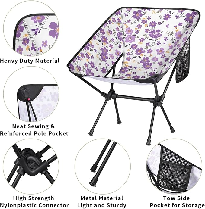 Honeybaby Folding Camping Chair Cute Flowers Floral Camping Chairs Lightweight Portable Chair Outdoor Foldable Chairs for Camping Travel Picnic Beach Hiking