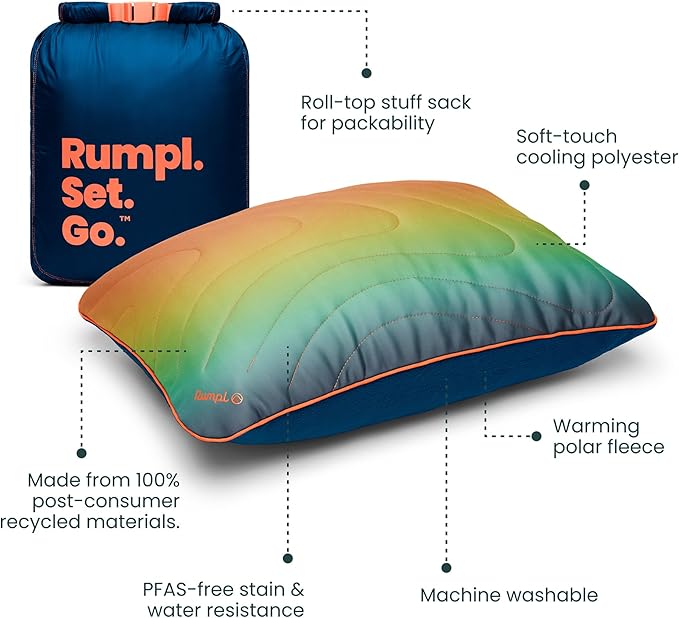 Rumpl The Adjustable Camp Pillow - Full Size Packable Outdoor and Travel Pillow Two-Sided Temperature Control 22 x 15 Baja Fade