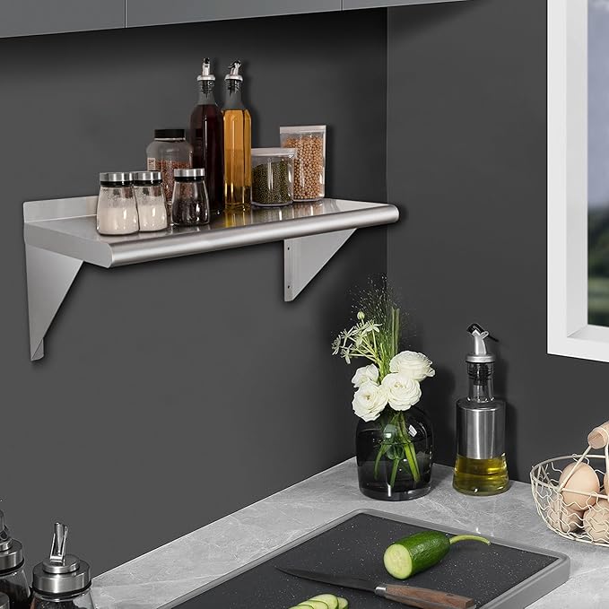 HARDURA Stainless Steel Shelf 14 x 36 275lb Commercial Shelves Wall Mount Metal Shelving with Backsplash and Brackets for Kitchen Restaurant Laundry Room and Home