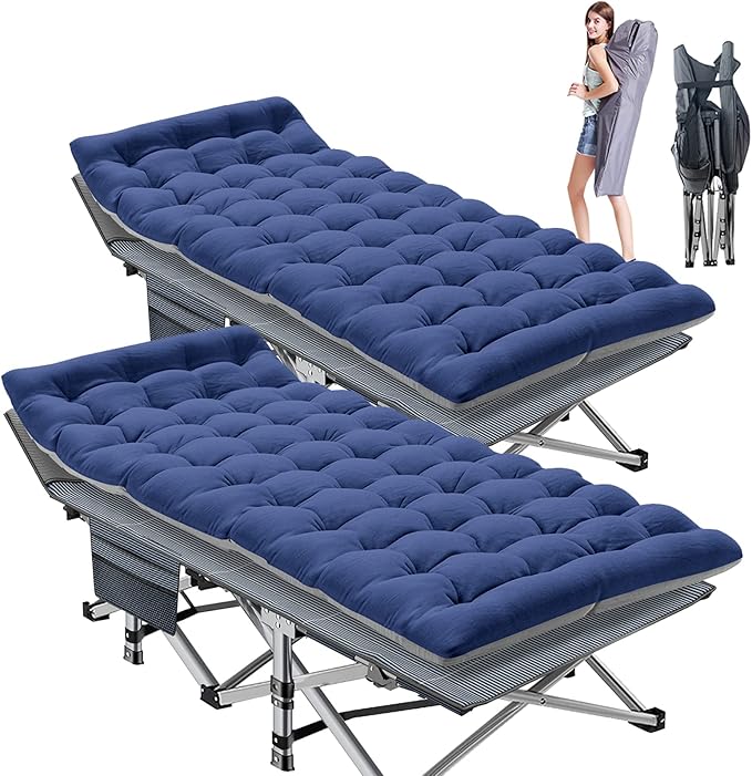 ABORON Camping Cot for Adult 28 Extra Wide 2PK Heavy-Duty 1200D Oxford Cot for Sleeping Portable Folding Camp Bed with Mat &amp Carry Bag