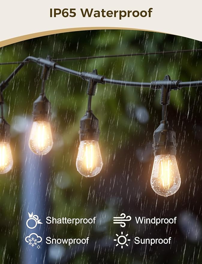 XMCOSY+ Smart Outdoor String Lights 123Ft LED Patio Lights Waterproof IP65 App Control Compatible with Alexa Dimmable Edison Bulbs Outdoor Light for Yard Porch Bistro Outside