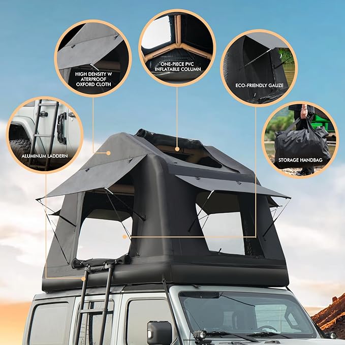 Naturne Rooftop Tent Overland Water Camping Tent with Ladder Inflatable Waterproof Roof Top for SUV Jeep Bronco Off-Road Vehicle Soft Cover Multifunctional 2-3 Person