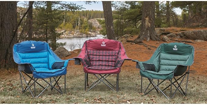Guide Gear Oversized Extra Large Padded Camping Chair Portable Folding Large Camp Lounge Beach Chairs for Outdoor Adults Men and Women Heavy-Duty 400 Pound Capacity with Cup Holder Red Plaid