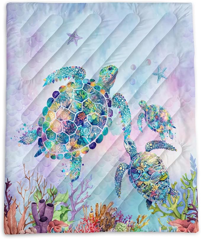 Axolotl Colorful Turtle Printed Camping BlanketRainbow Mermaid Scales Travel BlanketCoral Starfish Lightweight Packable Outdoor BlanketOcean Animal Backpacking for CampingSleepingHikingPicnic
