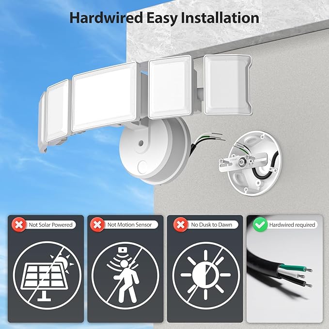 Olafus 130W Flood Light Outdoor Switch Controlled 13000LM LED Security Light IP65 Waterproof Outside Floodlight with 5 Adjustable Heads 6500K Exterior Flood Light Fixture Wired No Motion Sensor
