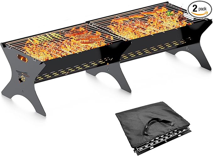 Camping Campfire Grill 2 Packs | Portable Folding Charcoal Grills Backpacking &amp BBQ Grill Heavy Duty Firepit Grate Grill with Carry Bag for Outdoor Cooking Bonfire Patio Backyard-31 Inch