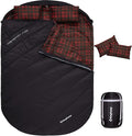 KingCamp Double Sleeping Bag for Adults Queen Size 2 Person XXL Flannel Sleeping Bag Waterproof Lightweight Flannel Quilt with 2 Pillows Perfect for Couples Family Camping Hiking