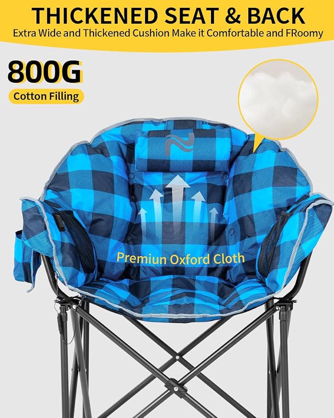 NAIZEA Heated Camping Chair Oversized Heated Folding Outdoor Chair for Adults with 3 Heat Levels Portable Foldable Patio Lounge Chair for Sports Outdoors Camp Battery NOT Included