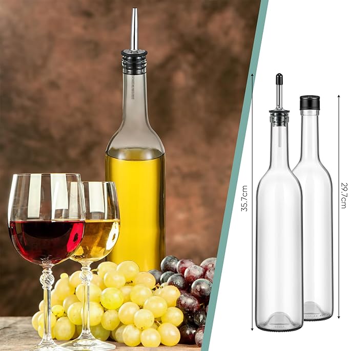 Maxdot 10 Pcs Long Neck Glass Bottles with Pourer Bordeaux Wine Bottle Clear Empty Wine Syrup Juice for Home Bar Liquor Juice Making Wedding Anniversary Party(Stainless)