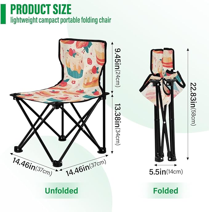 Cupcakes Portable Camping Chairs Folding Chair - Durable Oxford Fabric Lightweight Iron Frame Easy Fold Design - Ideal for Outdoor Activities Camping Fishing and Travel