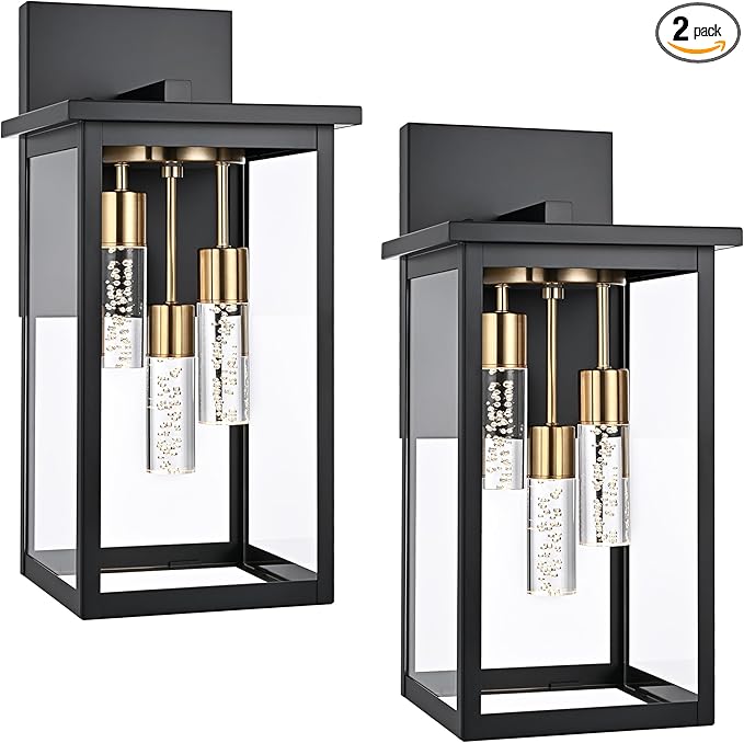 TODOLUZ 2-Packs Large 3-Lights LED Outdoor Wall Light Fixture Dimmable 5CCT Waterproof Exterior Porch Wall Sconce Lighting for Garage Front Door (3000K/3500K/4500K/5000K/6000K)