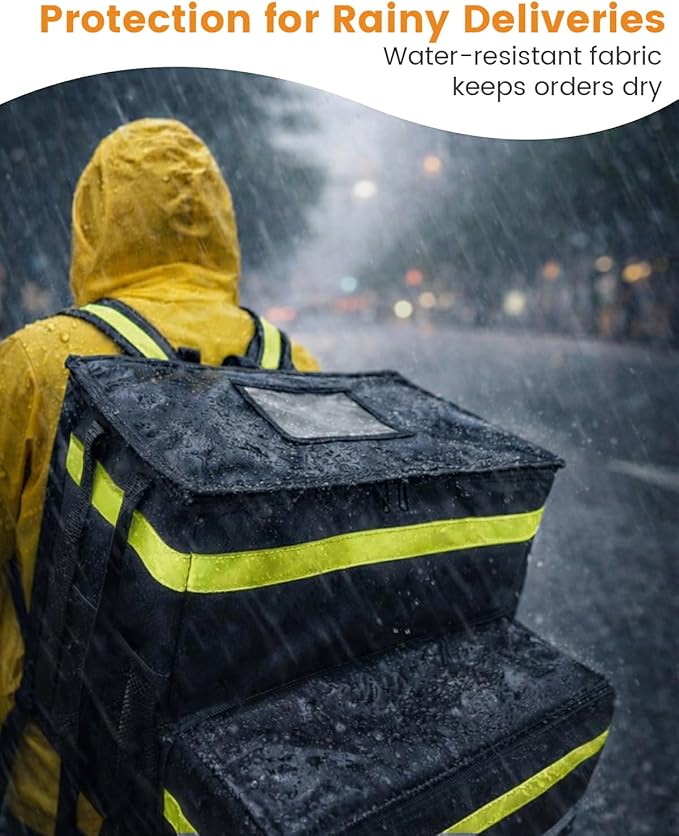 Bodaon Food Delivery Backpack with 2 Base Plates Dual-Layer Insulated Compartments Waterproof Lining Reflective Strip - Pizza Delivery Bag for Bike Couriers Grocery Takeout Food Transport