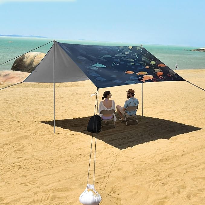 Sea FishCamping Sun Shelters 9.2 x 10.5 FT Beach Canopy Tent Sun Shade with Carrying Bag for Camping Trips Fishing Backyard Fun or Picnics 21340041