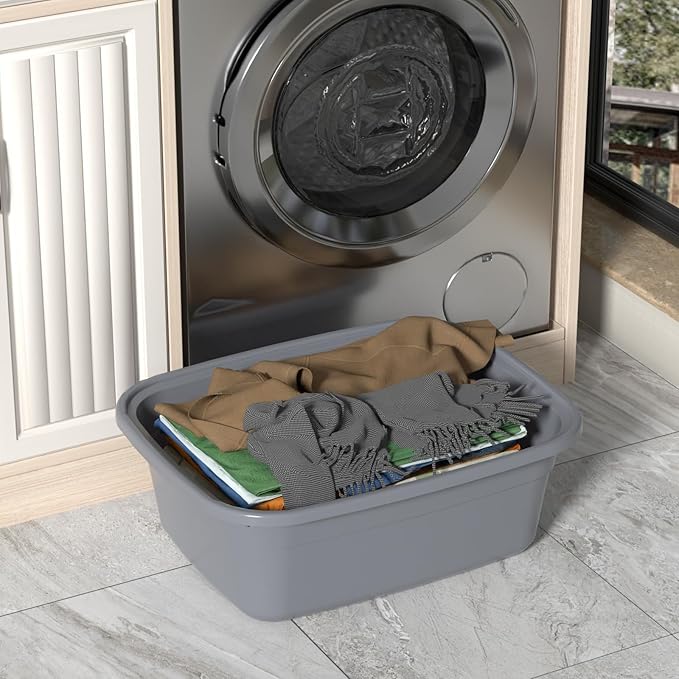 14 Quart Plastic Wash Tub Rectangular Dishpan Basin for Washing Dishes 4 Packs Grey