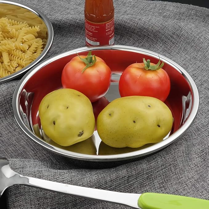 Anbers 18/10 Stainless Round Dinner Plates Dishes 9.4-INCH Camping Plate 4 Packs