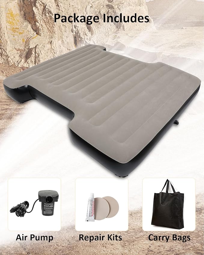 MIROZO Truck Air Mattress Bed for 6-6.5FT Full Size Short Car Beds Inflatable Air Mattress with Air Pump for Outdoor CampingTentTruck(Grey)