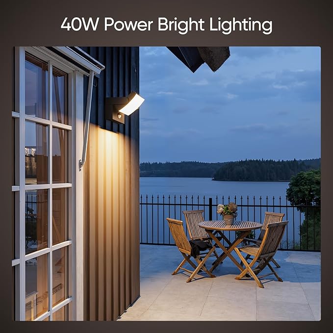 40W Motion Sensor Outdoor Wall Lights 3000K Black LED Light Fixture IP65 Waterproof Exterior Porch Light 360 ° Adjustable Head Flood Wall Lighting for House