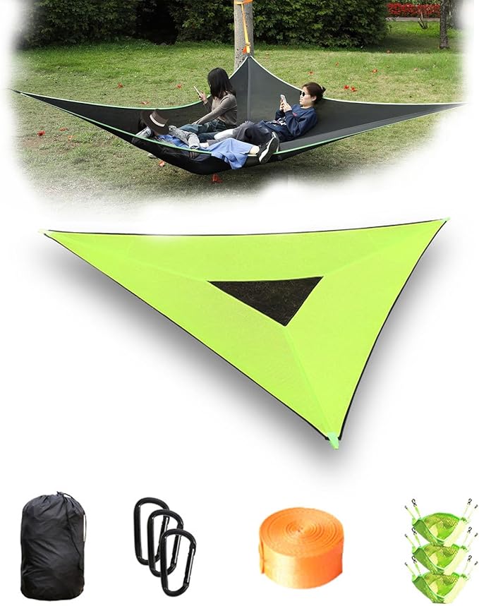 Triangle Hammock 10FT Heavy Duty 300LBS-1000LBS Capacity for 1-3 Person Portable Camping Hammock with Storage Bags Multi-Person Hammock for Outdoor Backpacking Travel (Green-2.8m-150kg)