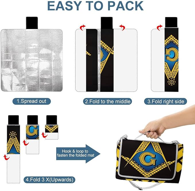 Freemasonry Masonic Lodge Symbol Waterproof Outdoor Picnic Blanket Sandproof Beach Mat for Camping Hiking Grass Travelling