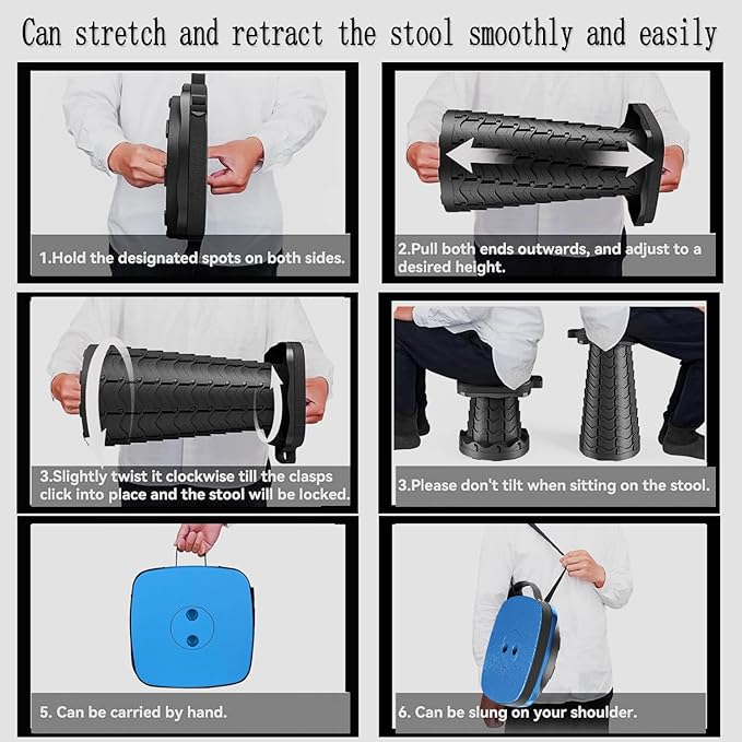 Upgraded Collapsible Stool Portable for Adults Heavy Duty 620lbs Max Weight Square Foldable Stool Thickened Telescoping Folding Seat for Camping Hiking Outdoor Travel(Square) (Blue)