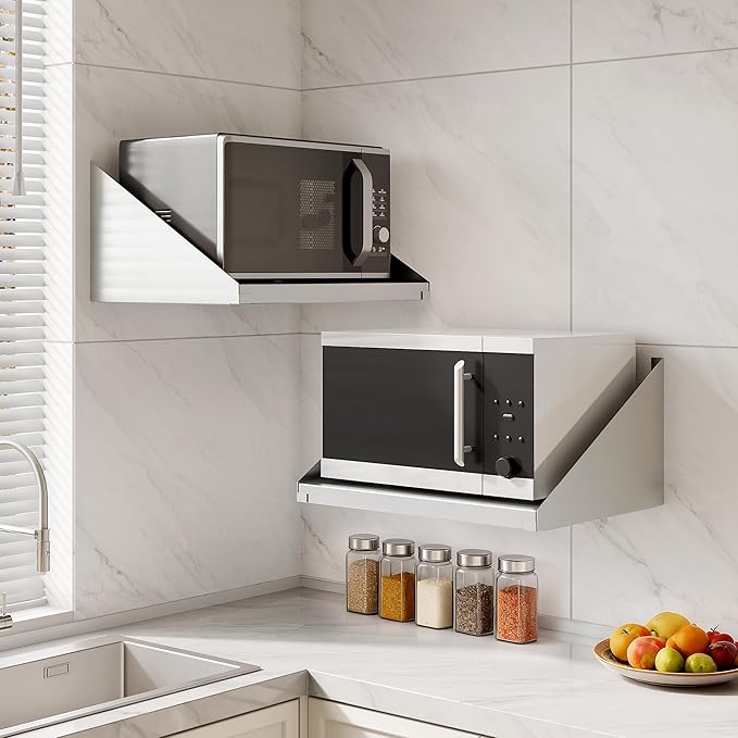 18x24 Stainless Steel Microwave Shelf 200 LB Heavy Duty Metal Wall Mount Floating ShelvingCommercial Microwave Rack for Kitchen Restaurant Bar Home Hotel and Office