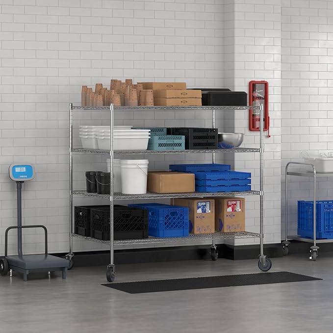 Commercial NSF Listed Chrome Mobile Wire Shelving Kit 36 x 60 x 60 with 4 Shelves Perfect for Warehouse Walk-in Refrigerator Freezer Grocery Store Restaurant Dishroom