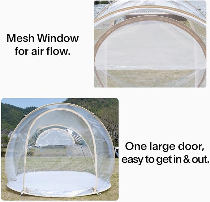 EighteenTek® Pod All Weatherproof Sports Tent Clear Pop Up Tent Camping Stargazing Transparent Outdoor Bubble 2 Person Capsule Portable Weather Proof Pod Instant Cold Protection Shelter 88x54x39H